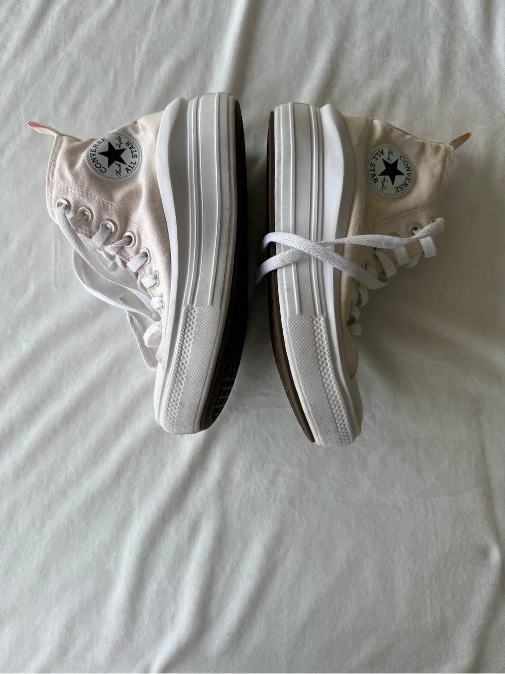 Girls Converse Platform High Top Sneakers - Pale Pink & White